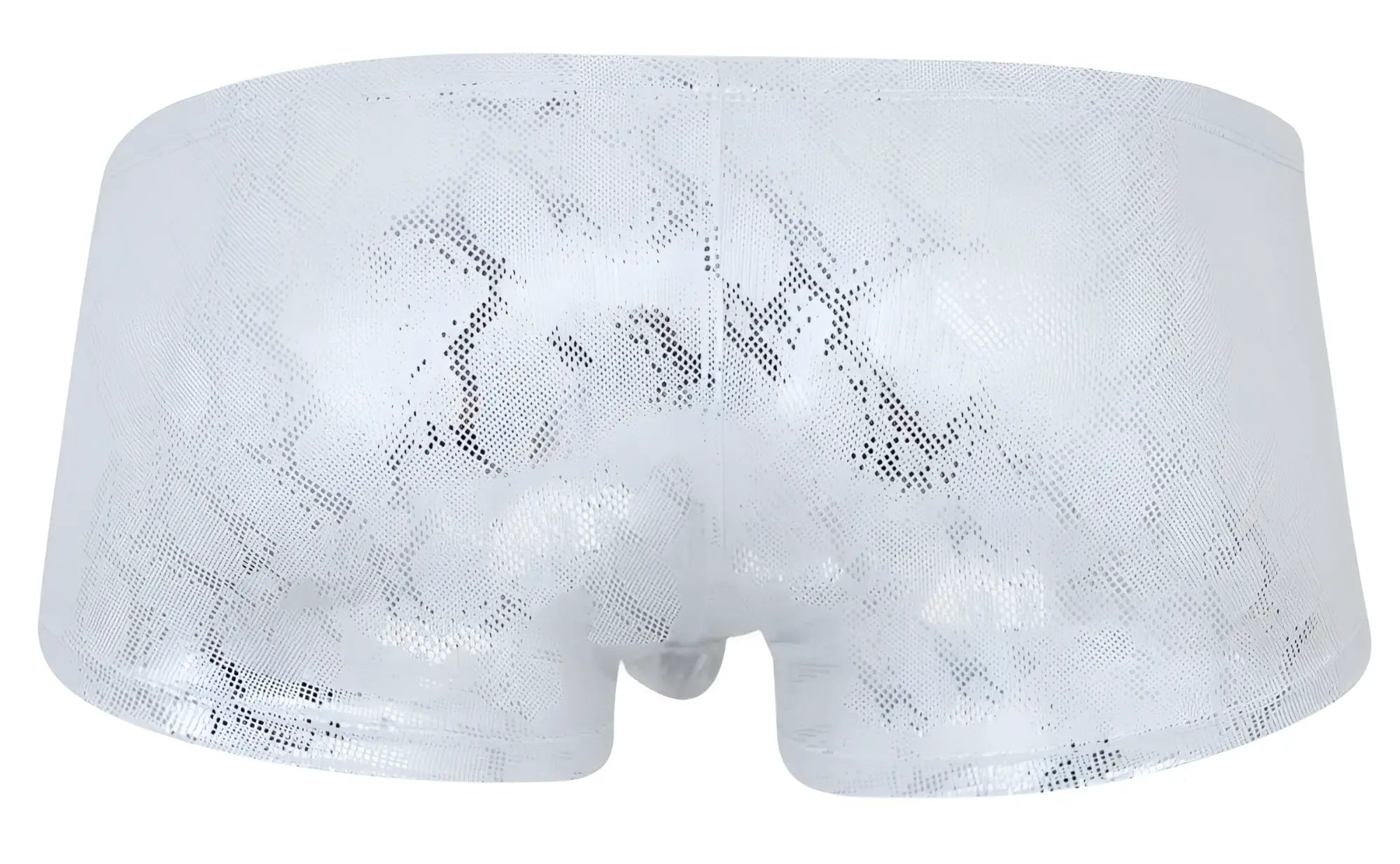 White lace-trimmed Clever 2061 diamond trunks briefs with subtle silver snake pattern in color silver