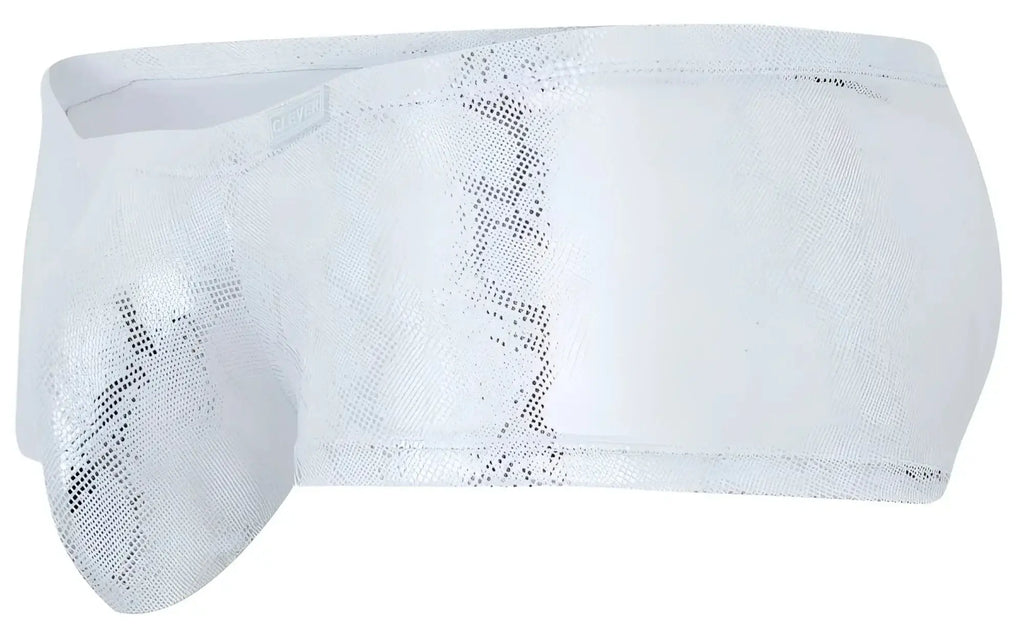 Clever 2061 diamond trunks silver white metallic snake-skin patterned men’s briefs with a sleek shiny finish