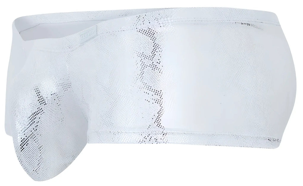 Clever 2061 diamond trunks silver white metallic snake-skin patterned men’s briefs with a sleek shiny finish