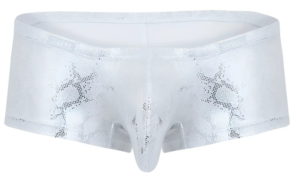 Silver white metallic clever 2061 diamond trunks briefs with snakeskin pattern and steve embroidered waistband