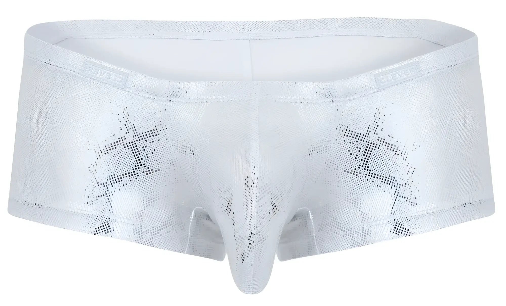 Silver white metallic clever 2061 diamond trunks briefs with snakeskin pattern and steve embroidered waistband