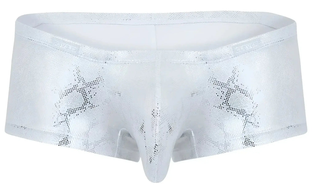 Silver white metallic clever 2061 diamond trunks briefs with snakeskin pattern and steve embroidered waistband
