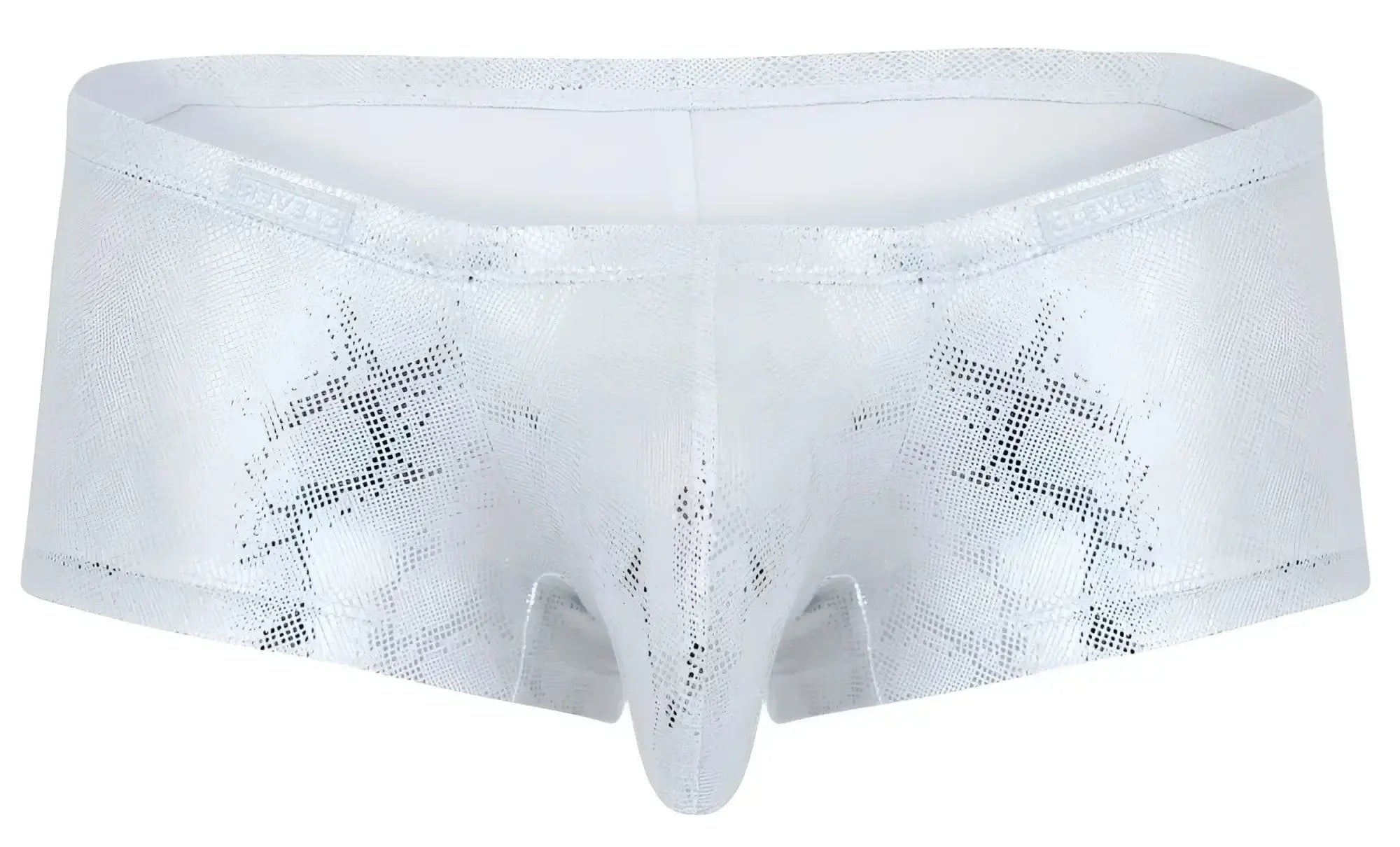 Silver white metallic clever 2061 diamond trunks briefs with snakeskin pattern and steve embroidered waistband