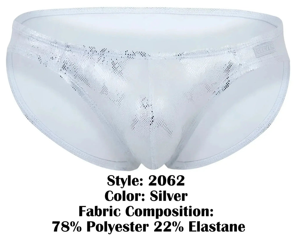 Silver clever 2062 diamond briefs with metallic lace trim shimmering patterned design and elastic waistband