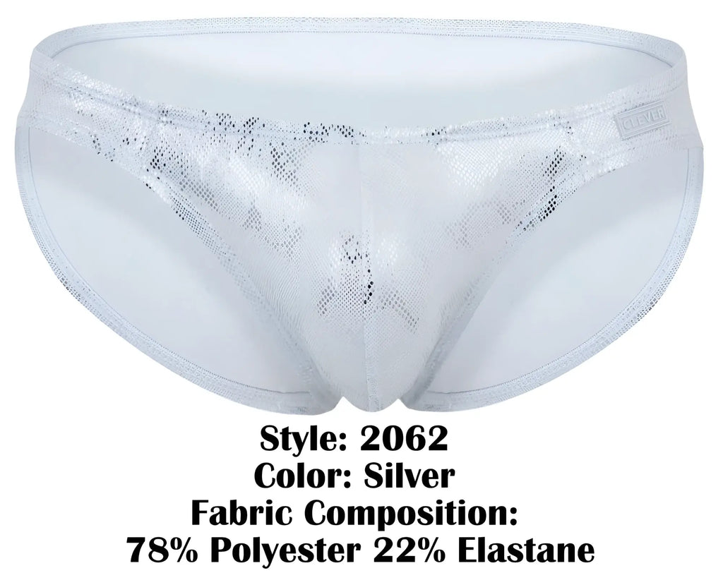 Silver clever 2062 diamond briefs with metallic lace trim shimmering patterned design and elastic waistband