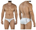 White lace-trimmed men’s clever 2062 diamond briefs in silver with a subtle shimmering pattern