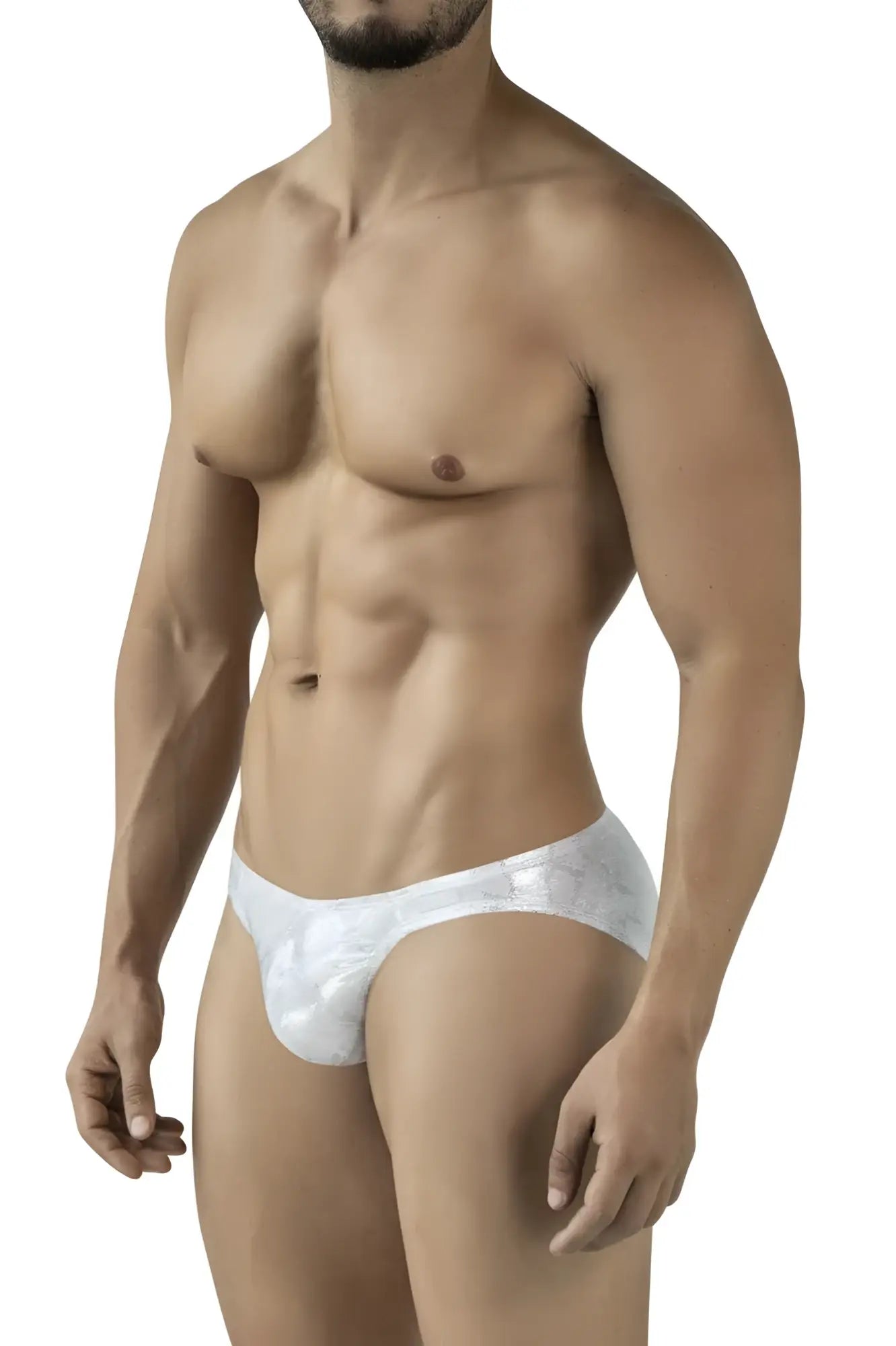 Silver clever 2062 diamond briefs white lace trimmed men’s briefs with subtle diamond pattern front view