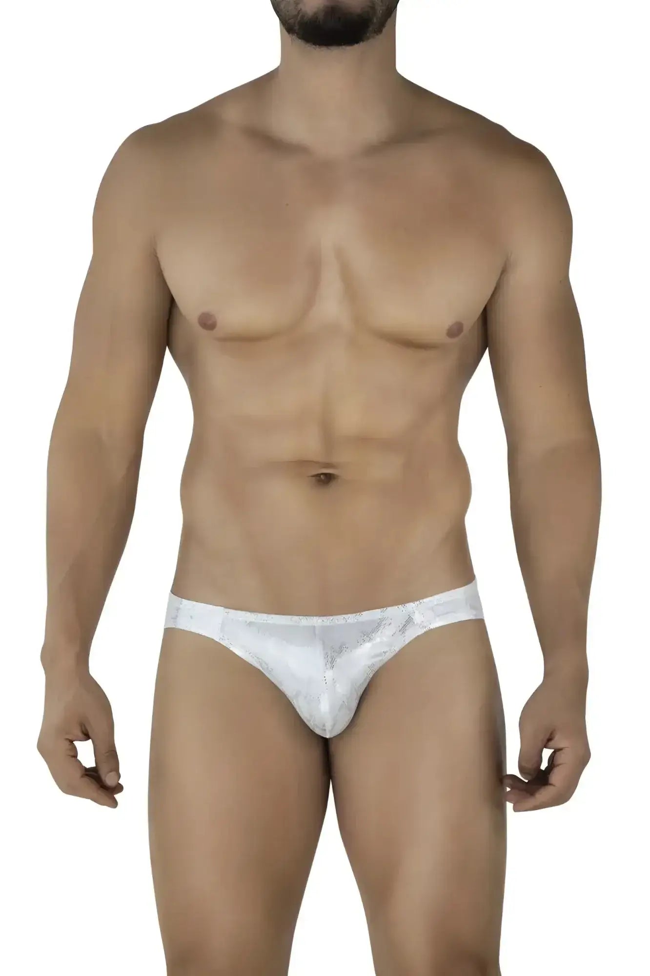 White lace-trimmed clever 2062 diamond briefs in silver with a subtle pattern and delicate lace detailing