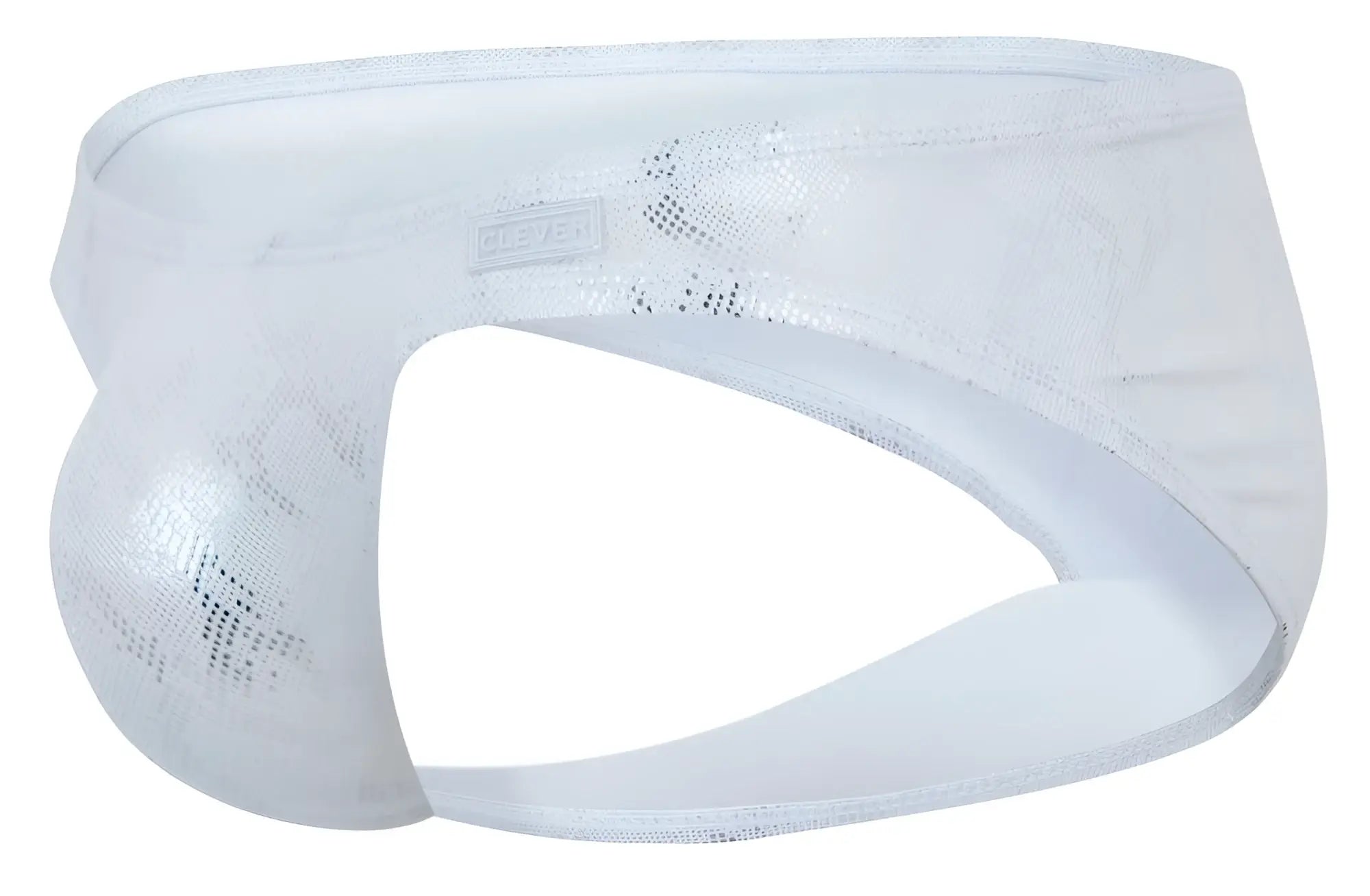 White mesh briefs with a subtle shimmering pattern and branded waistband label in silver clever 2062 diamond briefs