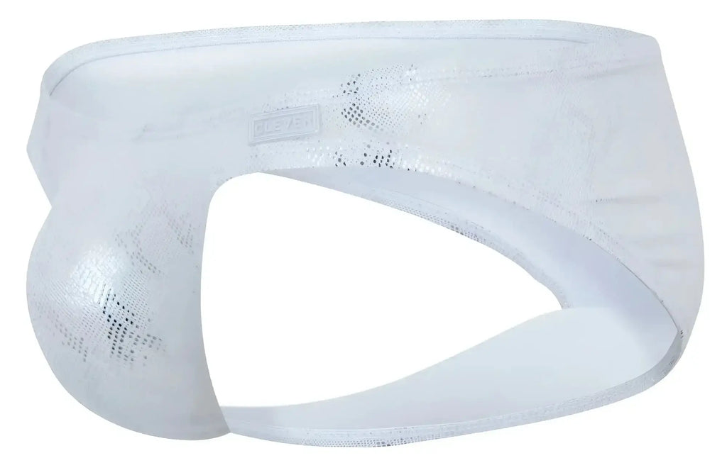 White mesh briefs with a subtle shimmering pattern and branded waistband label in silver clever 2062 diamond briefs