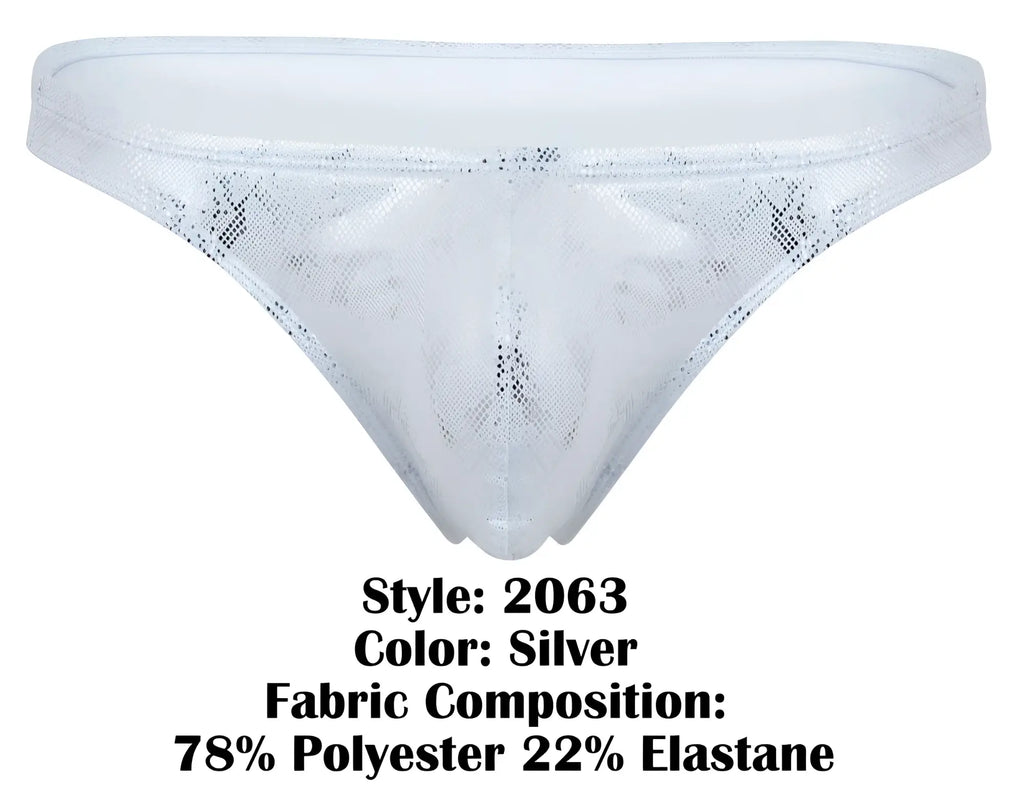 Silver clever 2063 diamond thong with lace trim shimmering mesh texture and subtle pattern