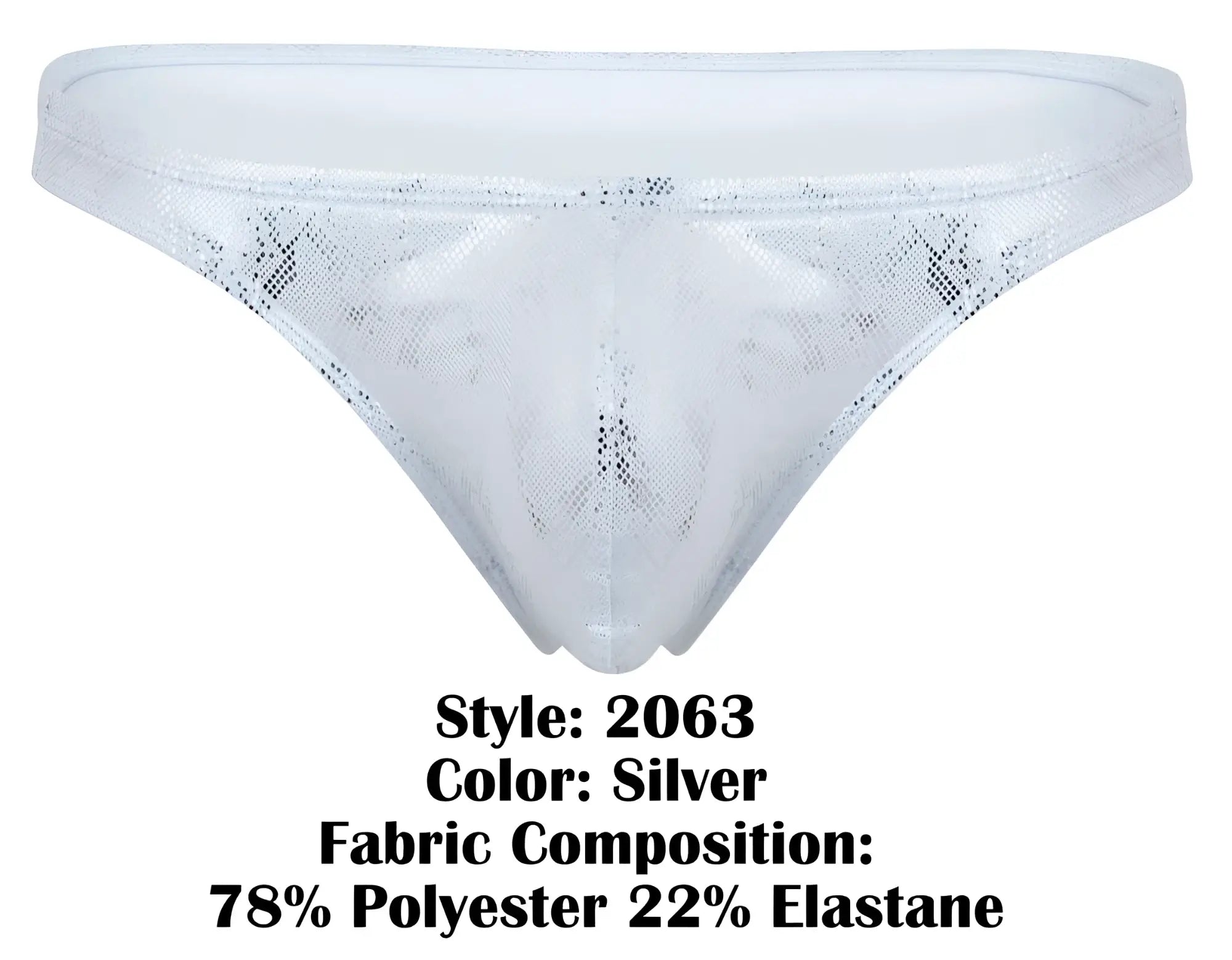 Silver clever 2063 diamond thong with lace trim shimmering mesh texture and subtle pattern