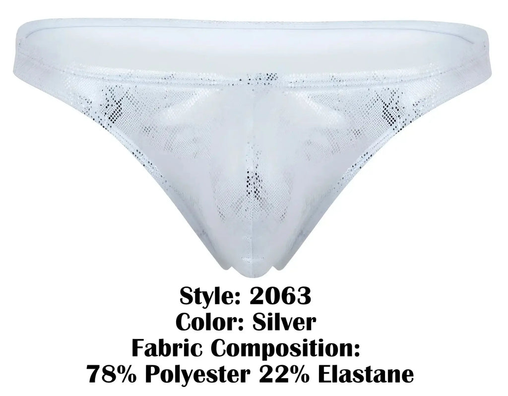 Silver clever 2063 diamond thong with lace trim shimmering mesh texture and subtle pattern