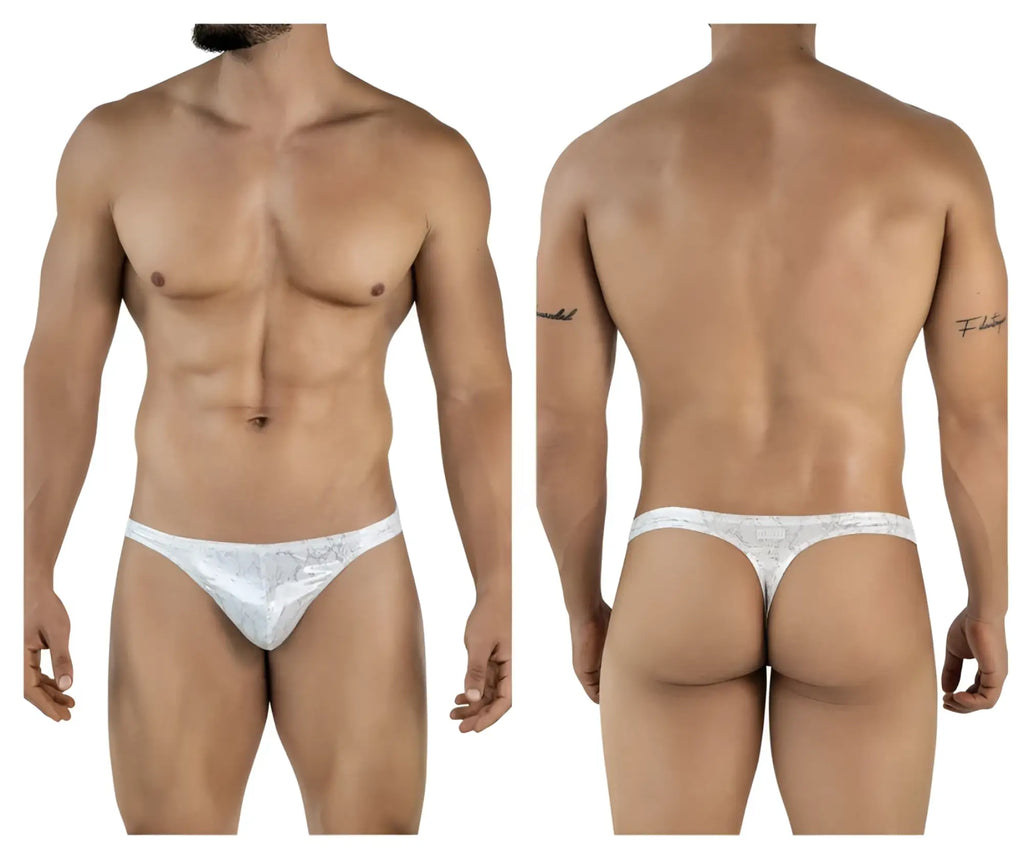 White lace thong with subtle patterned design in silver from clever 2063 diamond thongs collection