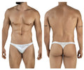 White lace thong with subtle patterned design in silver from clever 2063 diamond thongs collection