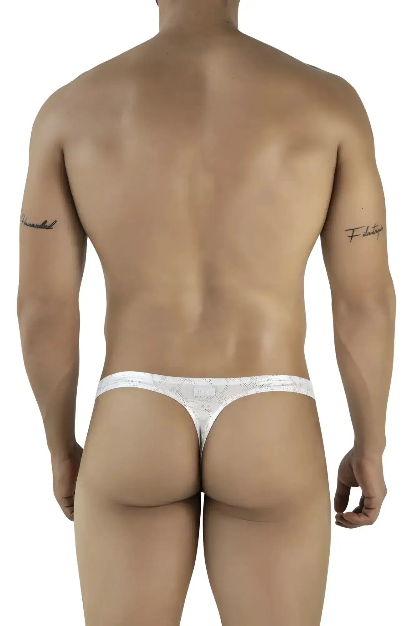 White lace clever 2063 diamond thong in silver with subtle pattern and thin supportive straps front view