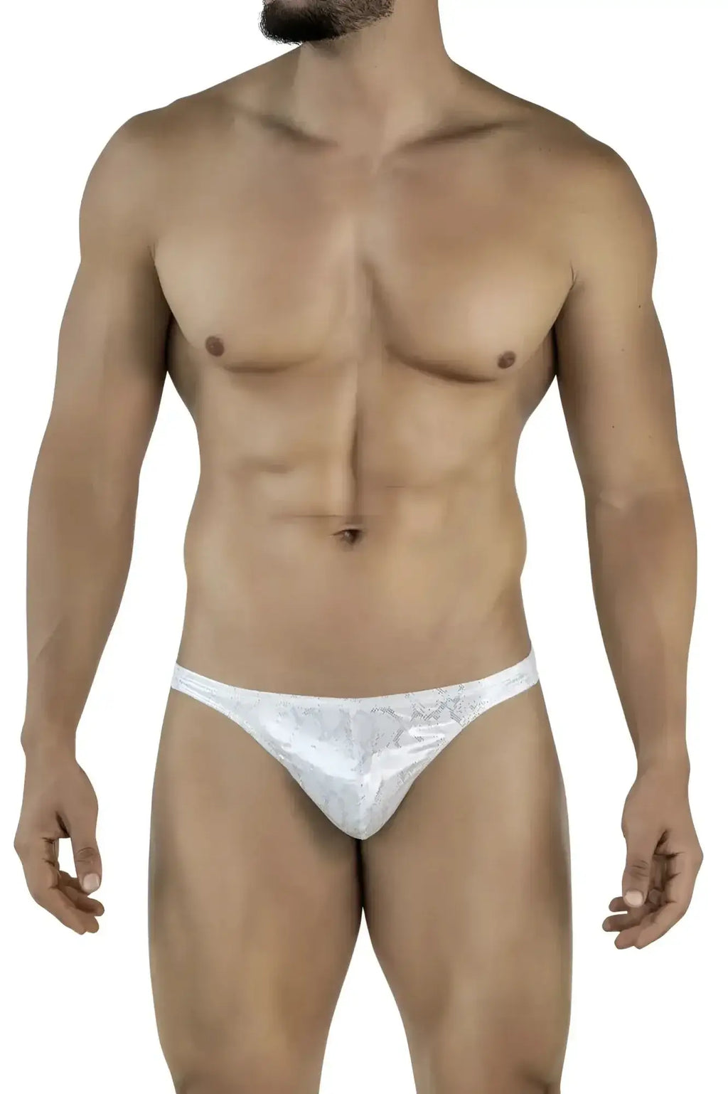 White lace thong clever 2063 diamond thongs in silver with subtle patterned design showing front side