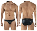 Black leather-textured clever 2065 gorgona swim briefs with drawstring waistband for swimwear use