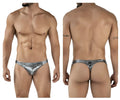 Shiny silver metallic clever 2072 sparkles thong with subtle textured pattern and small black brand tag at the back