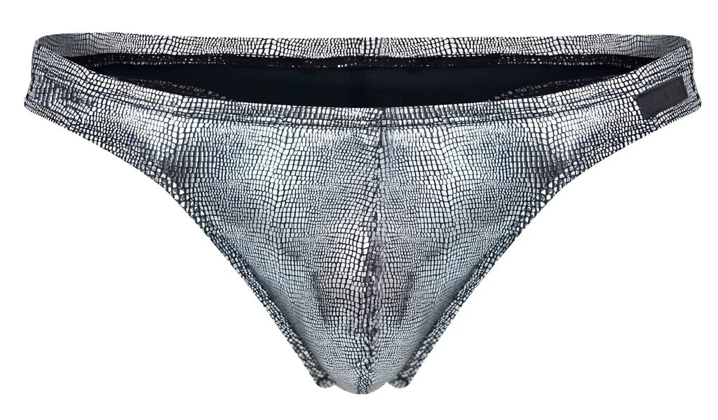 Silver metallic briefs with textured crocodile skin pattern for clever 2072 sparkles thongs in black color