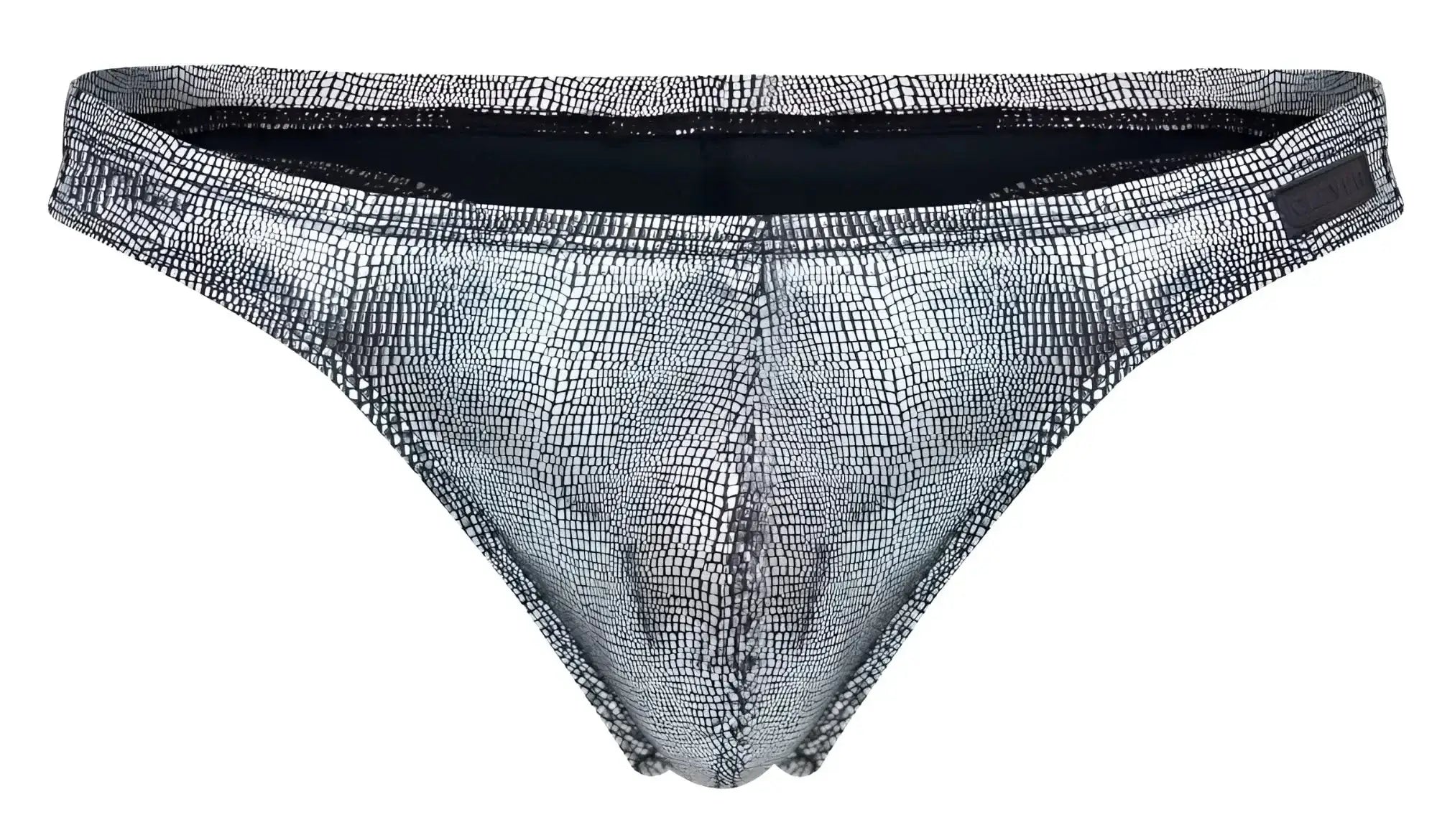 Silver metallic briefs with textured crocodile skin pattern for clever 2072 sparkles thongs in black color