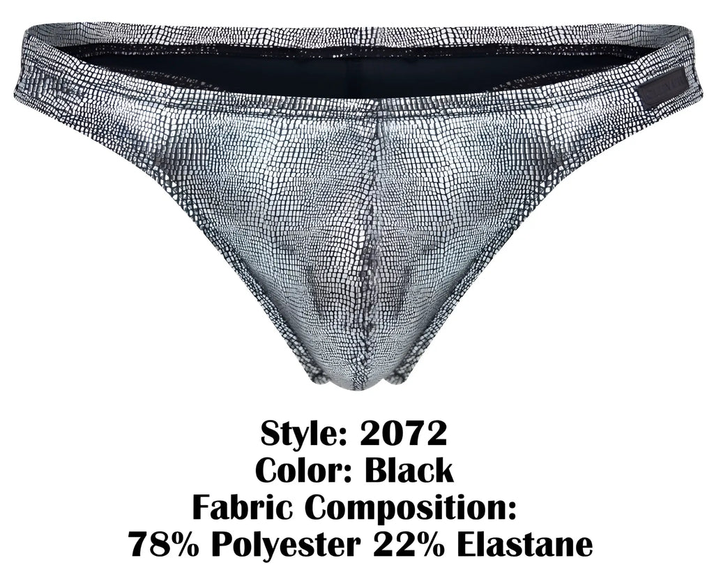 Silver metallic crocodile-patterned clever 2072 sparkles thong with black interior lining visible from the back side