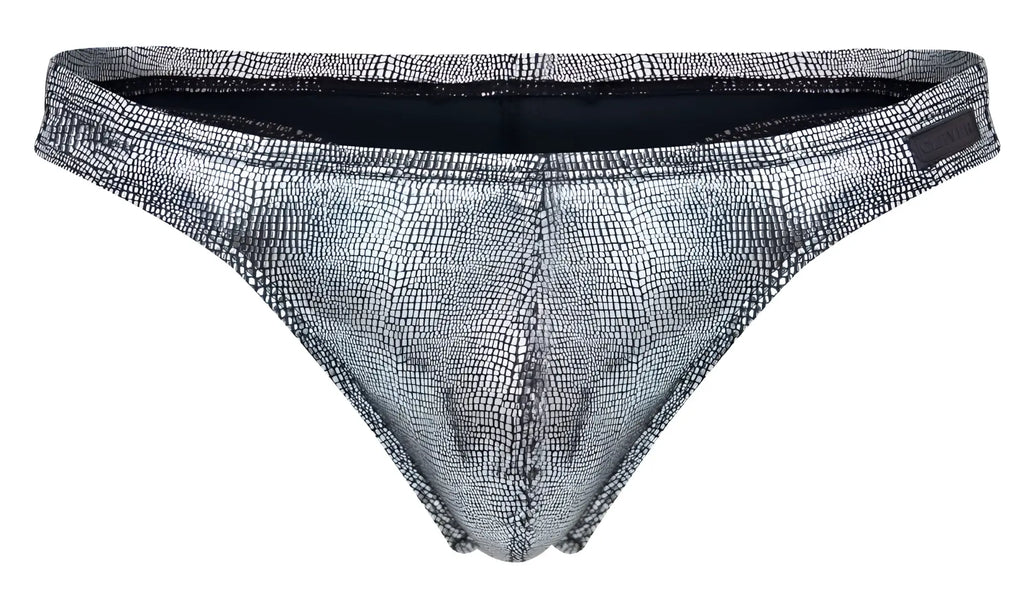 Silver metallic briefs with textured crocodile skin pattern for clever 2072 sparkles thongs in black color