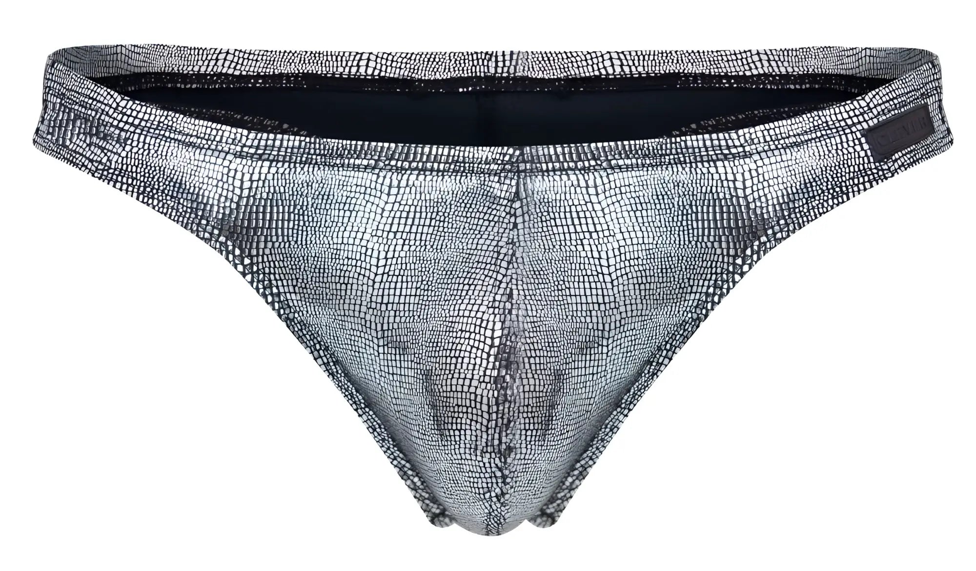 Silver metallic briefs with textured crocodile skin pattern for clever 2072 sparkles thongs in black color