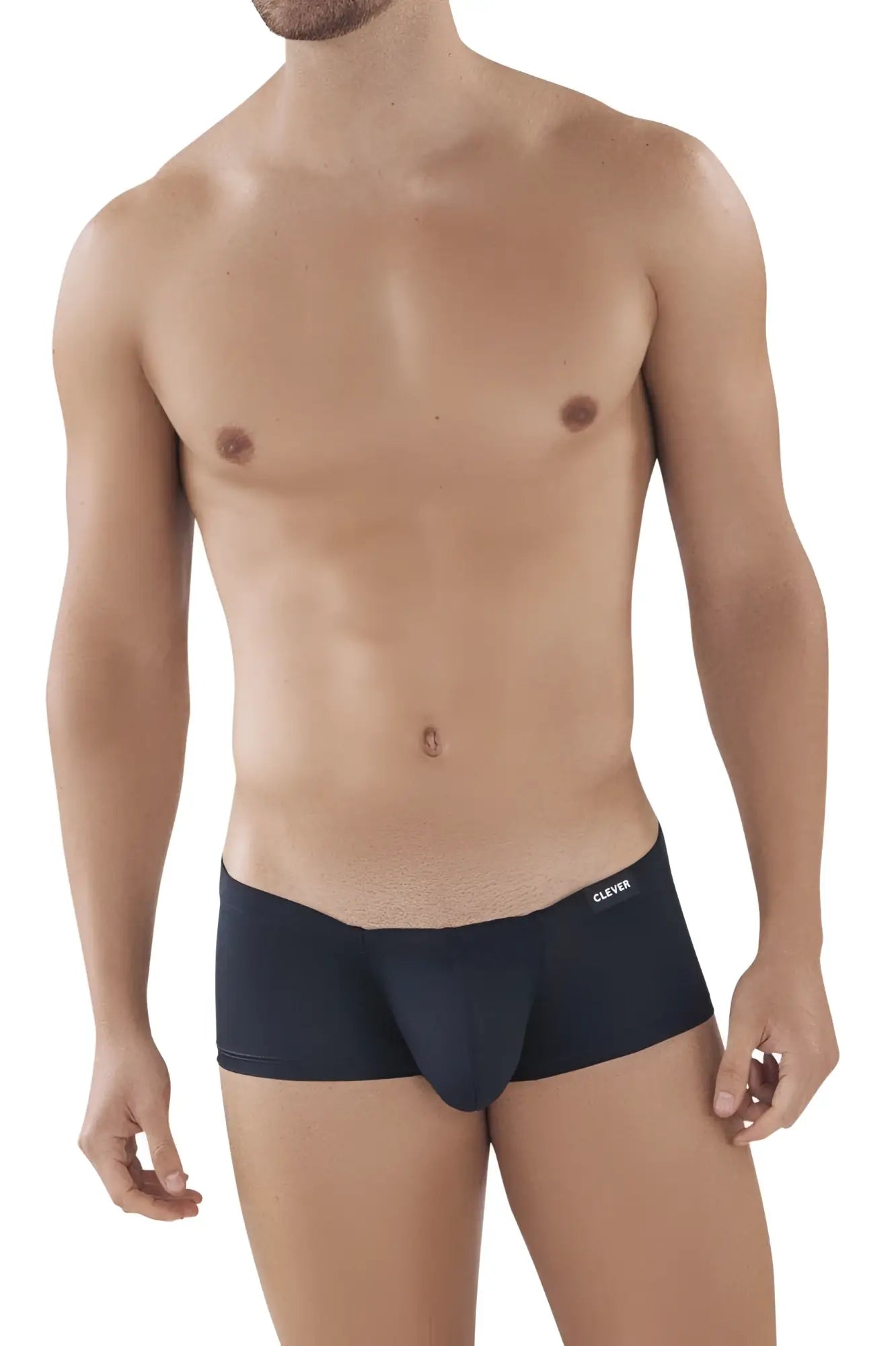 Black clever 229924 2pk australian trunks boxer briefs with a snug fit embroidered waistband in black and white colors