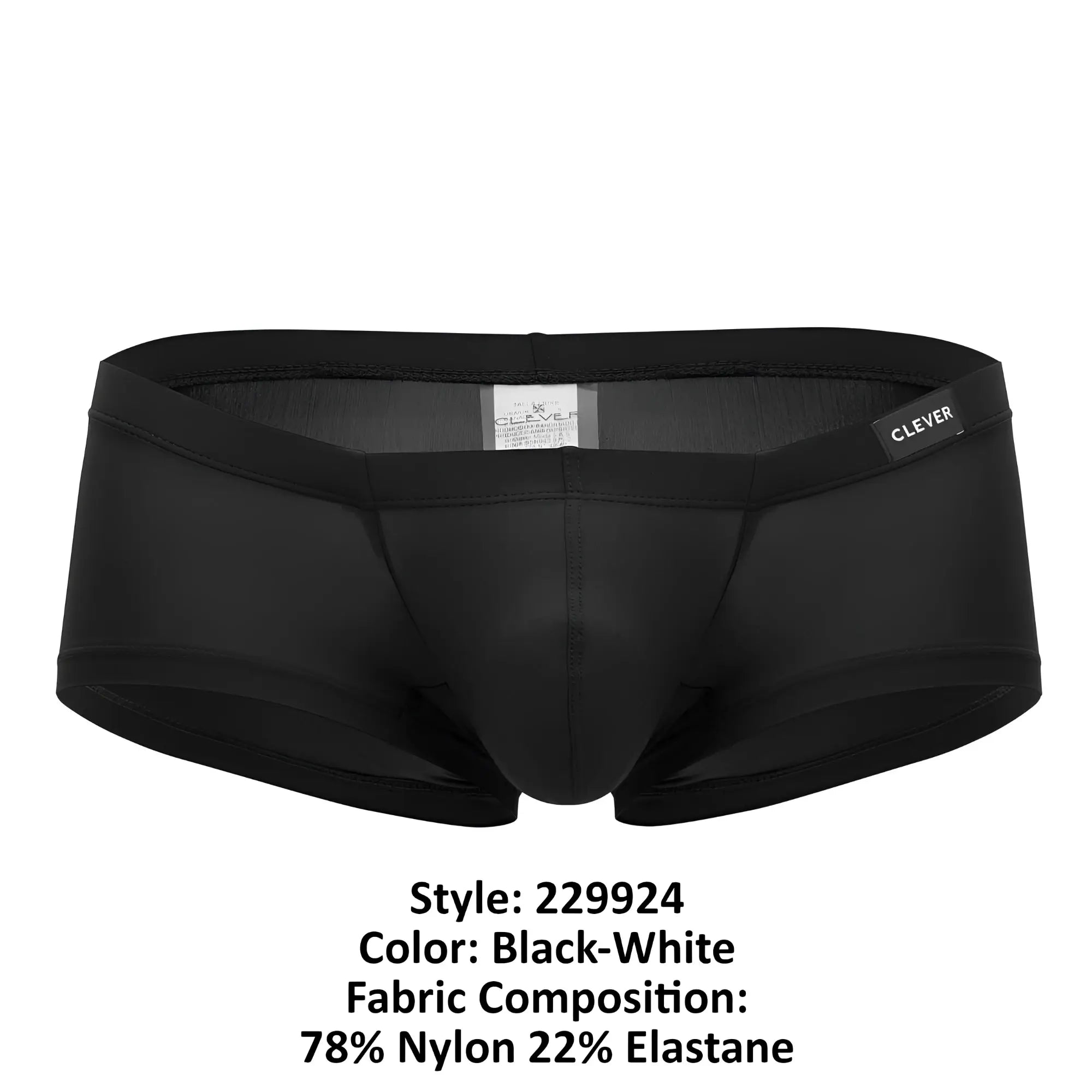 Clever 229924 2pk australian trunks black men’s briefs with sleek form-fitting design and subtle white waistband trim