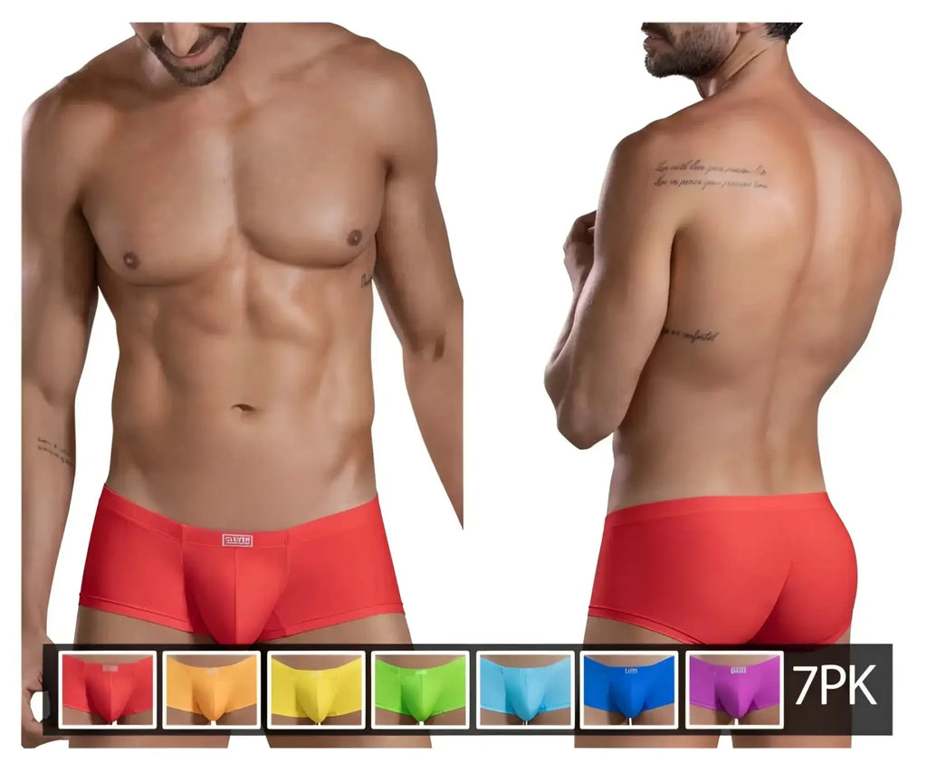 Red men’s briefs from clever 229946 7pk trunks with smooth form-fitting design and small brand tag at waistband