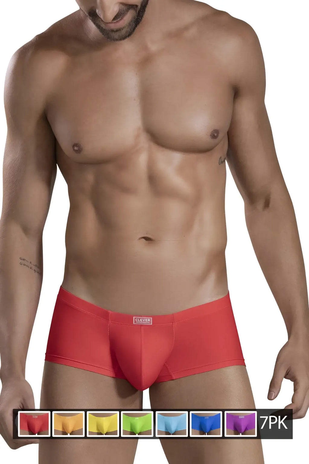 Red men’s briefs from clever 229946 7pk trunks with sleek form-fitting design and sleeper label on waistband