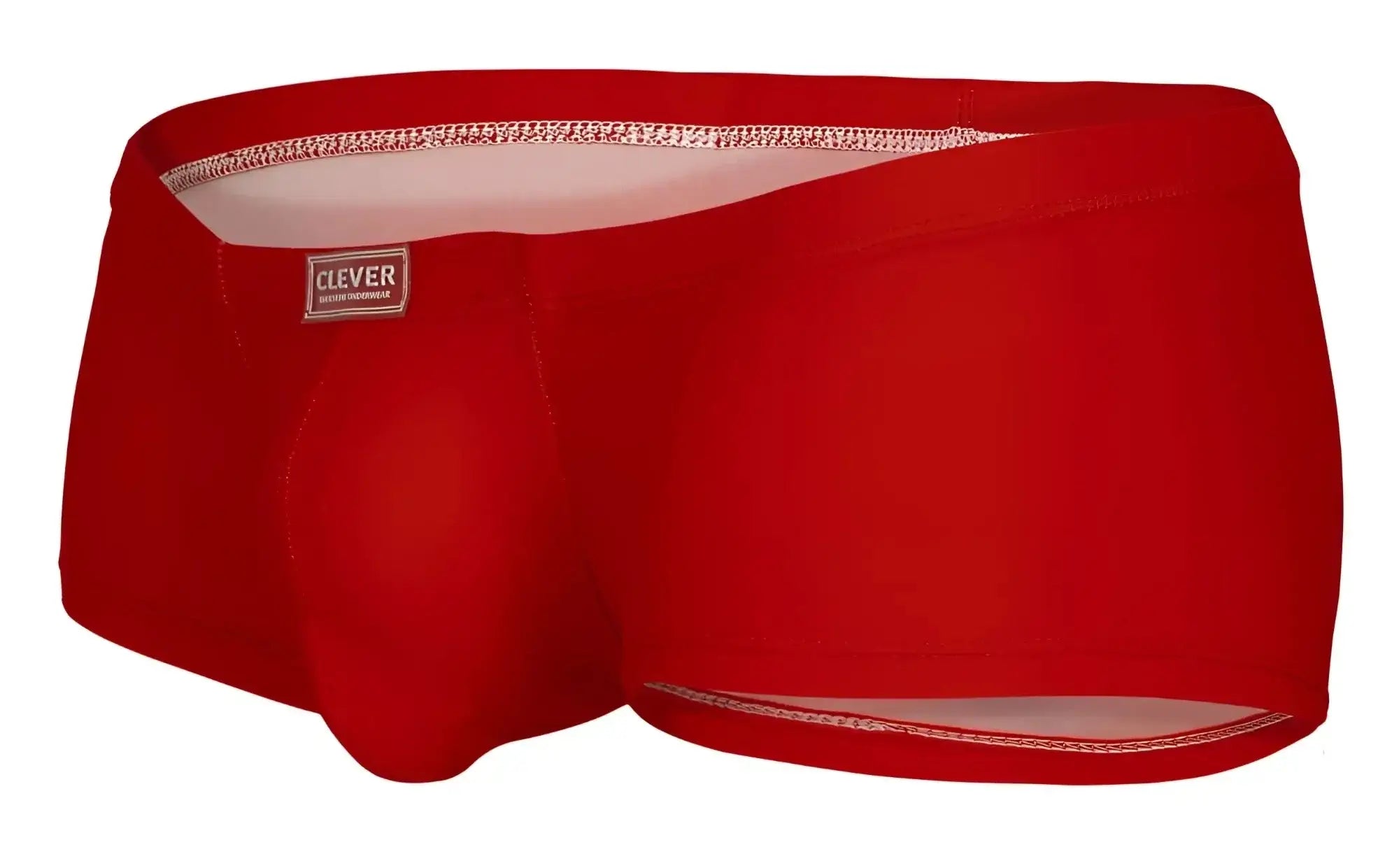 Red men’s clever 229946 7pk trunks with supportive pouch design and white stitching in multi-colored fabric