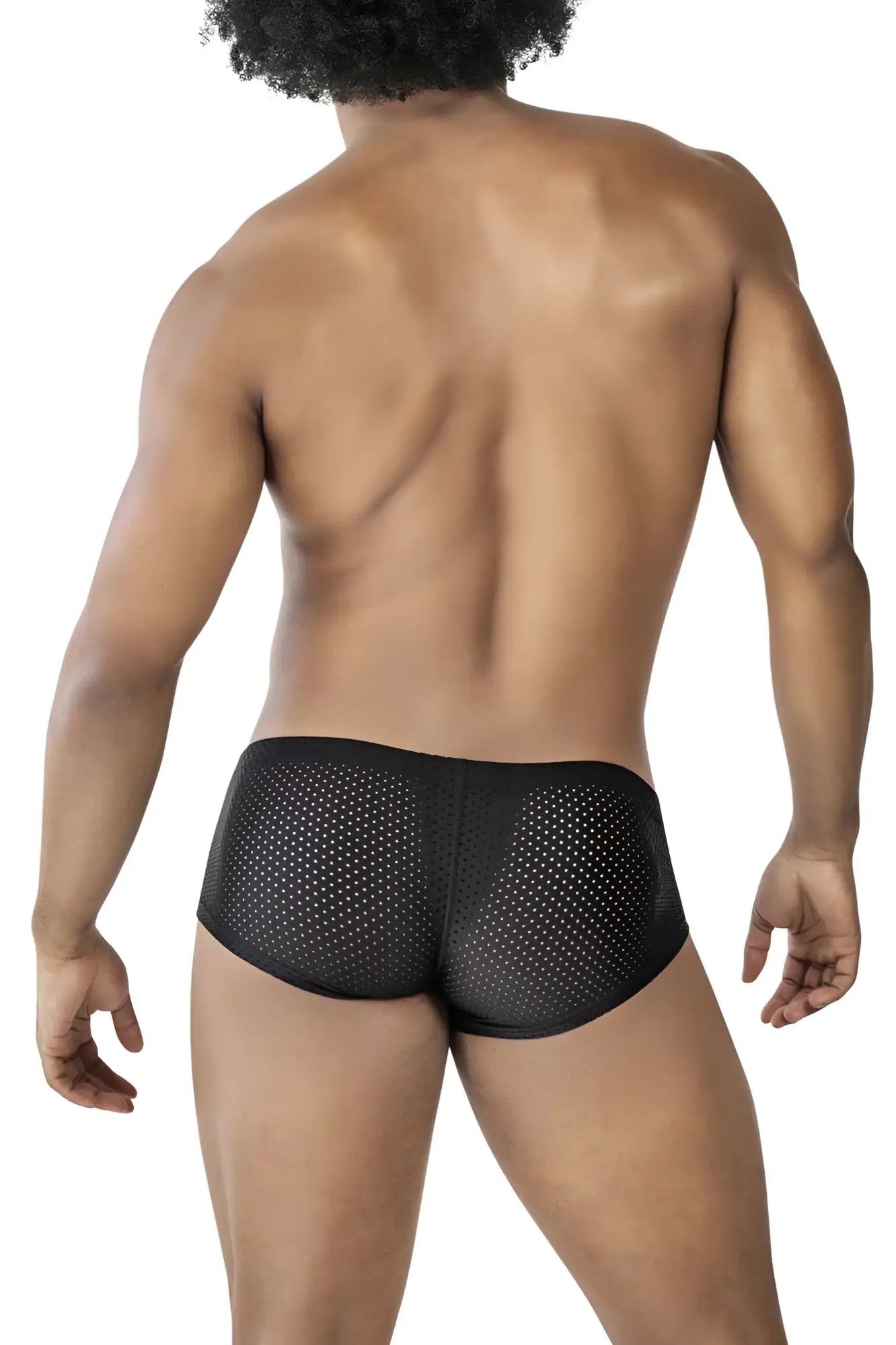 Black clever 229947 mesh briefs with perforated design in autralian latin trunks 3pk black color close-up