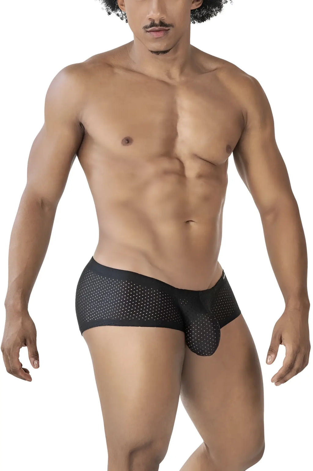 Black clever 229947 australian latin trunks mesh briefs with perforated design and supportive pouch in black color