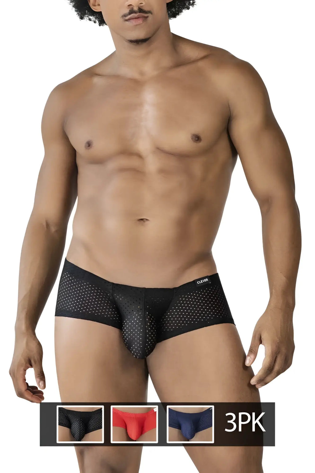 Black mesh briefs with perforated design and cleve waistband from clever 229947 3pk australian latin trunks