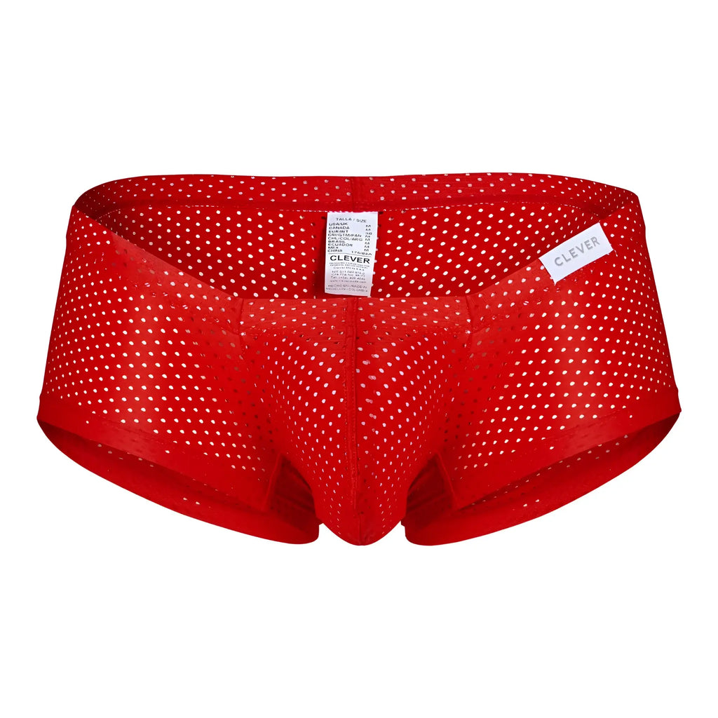 Red perforated mesh briefs with white polka dots and clever brand label from clever 229947 australian latin trunks pack