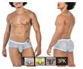 Light blue sheer lace men’s briefs with floral pattern and white trim from clever 229948 australian latin trunks 3pk