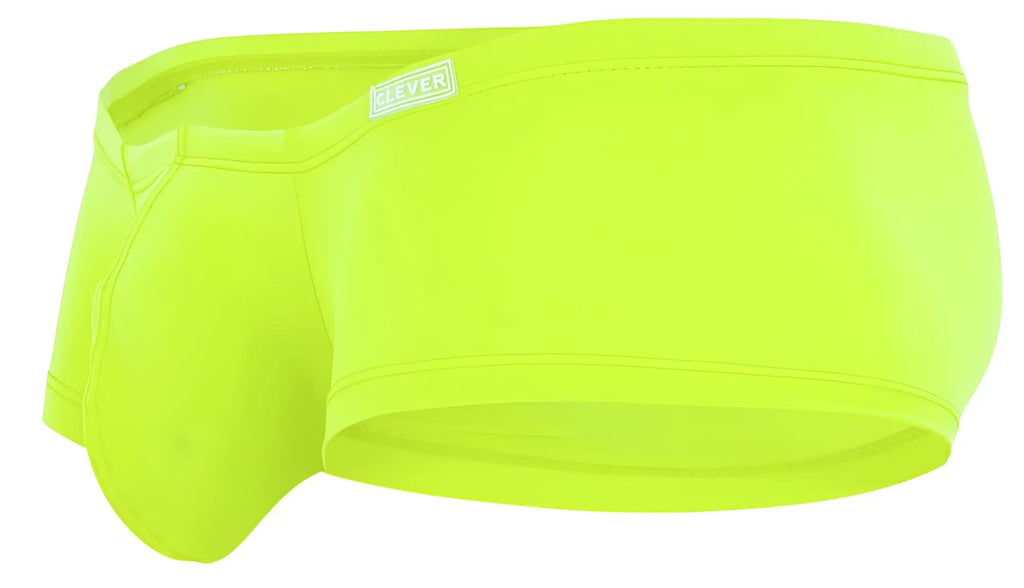 Bright neon green clever 229958 3pk australian latin trunks men’s briefs with sleek fit and white brand tag on waistband