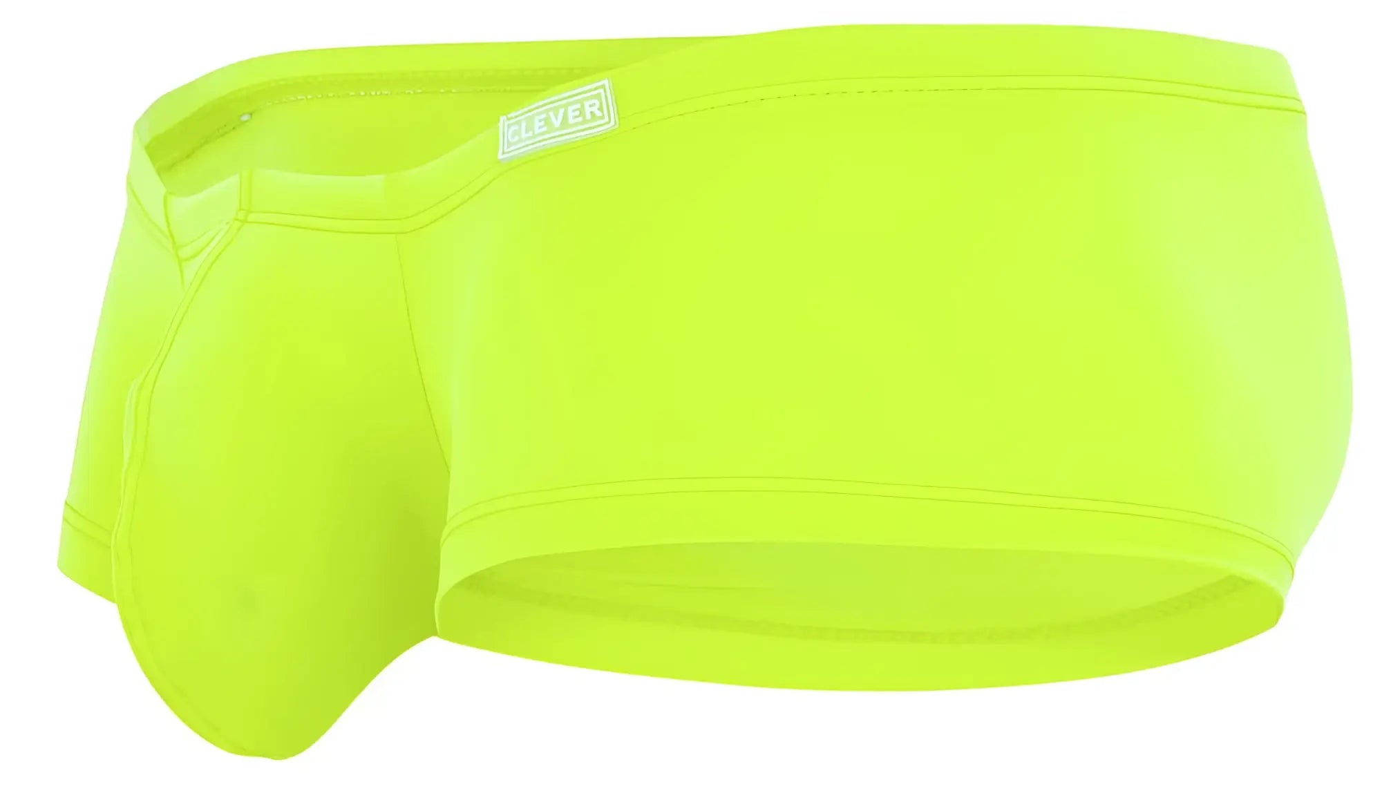 Bright neon green clever 229958 3pk australian latin trunks men’s briefs with sleek fit and white brand tag on waistband