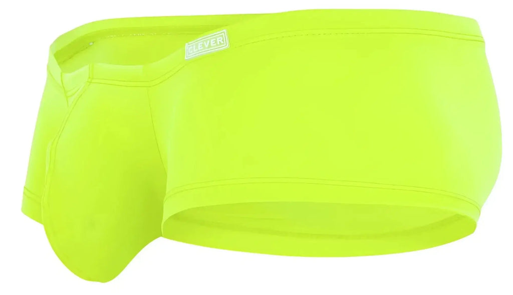 Bright neon green clever 229958 3pk australian latin trunks men’s briefs with sleek fit and white brand tag on waistband