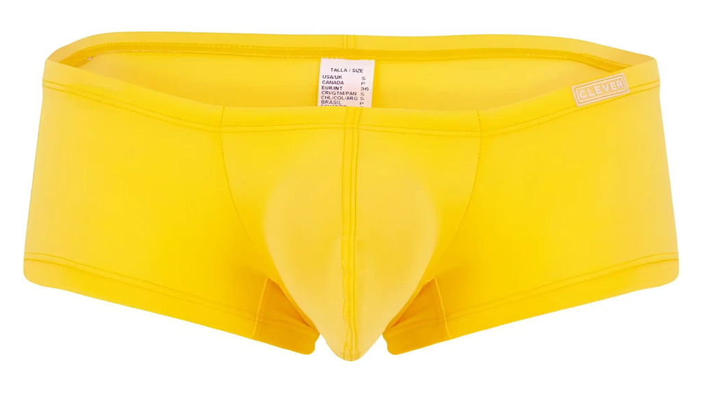 Bright yellow mens briefs with supportive contoured design and elastic waistband from clever 229959 3pk trunks
