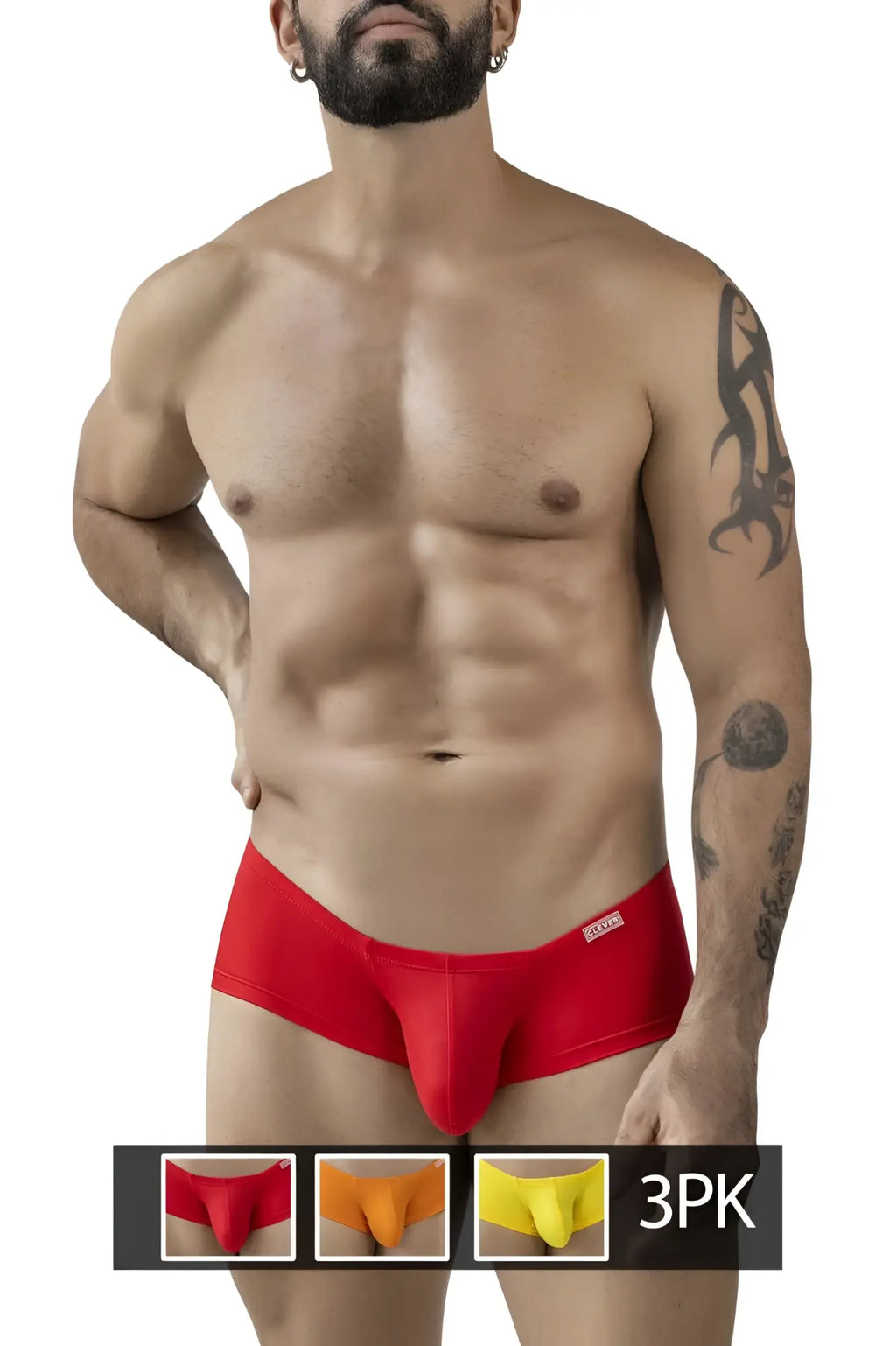 Red clever 229959 3pk australian latin trunks with snug form-fitting design in multi-colored fabric and small waistband tag