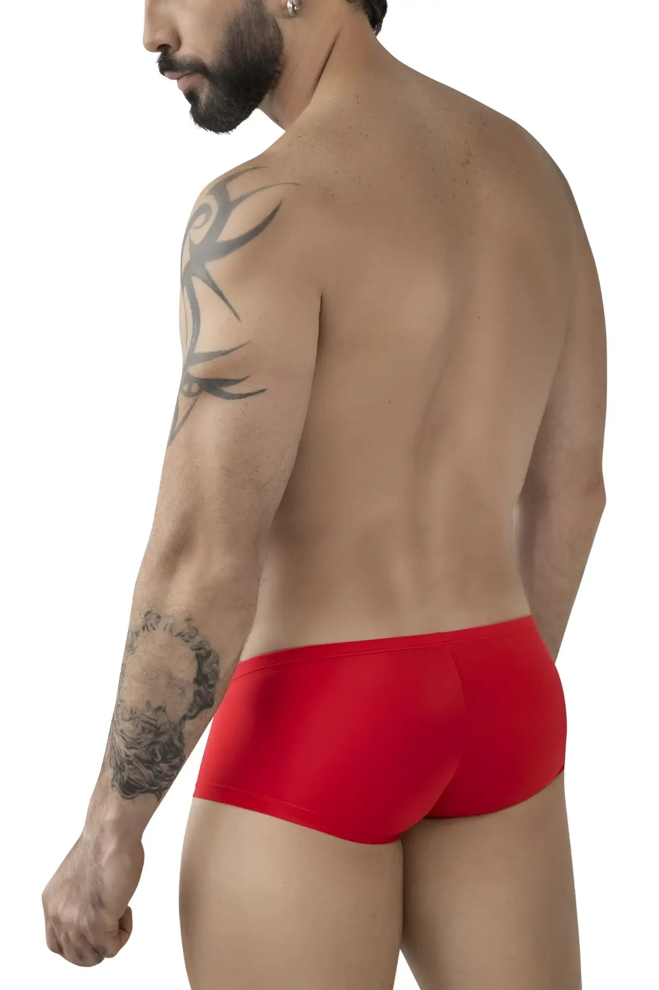 Red form-fitting swim trunks with smooth glossy fabric from clever 229959 3pk australian latin trunks color multi-colored