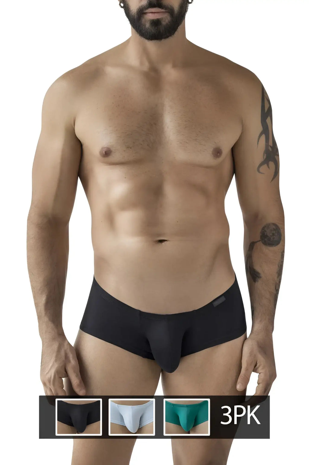 Black mens briefs clever 229960 3pk australian latin trunks in multi-colored smooth form-fitting fabric with subtle logo