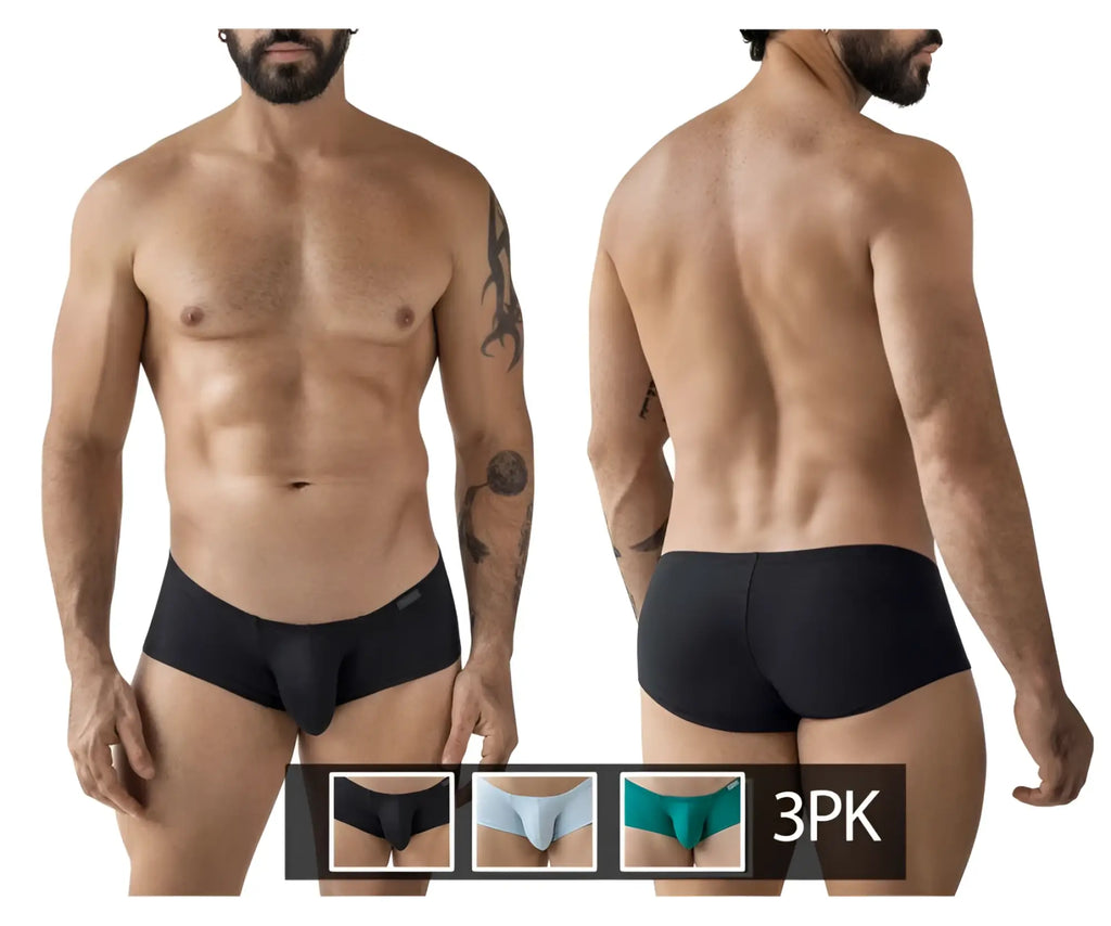Black men’s briefs clever 229960 3pk australian latin trunks in multi-colored smooth form-fitting fabric