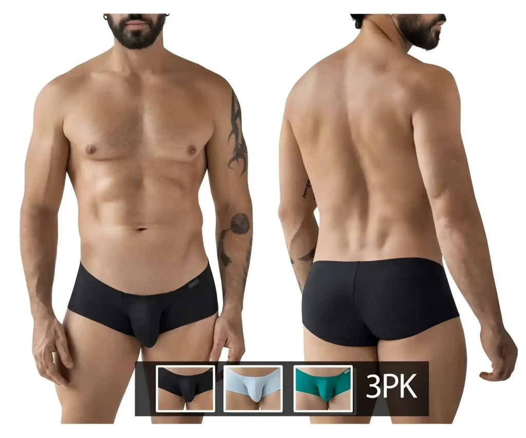 Black men’s briefs clever 229960 3pk australian latin trunks in multi-colored smooth form-fitting fabric