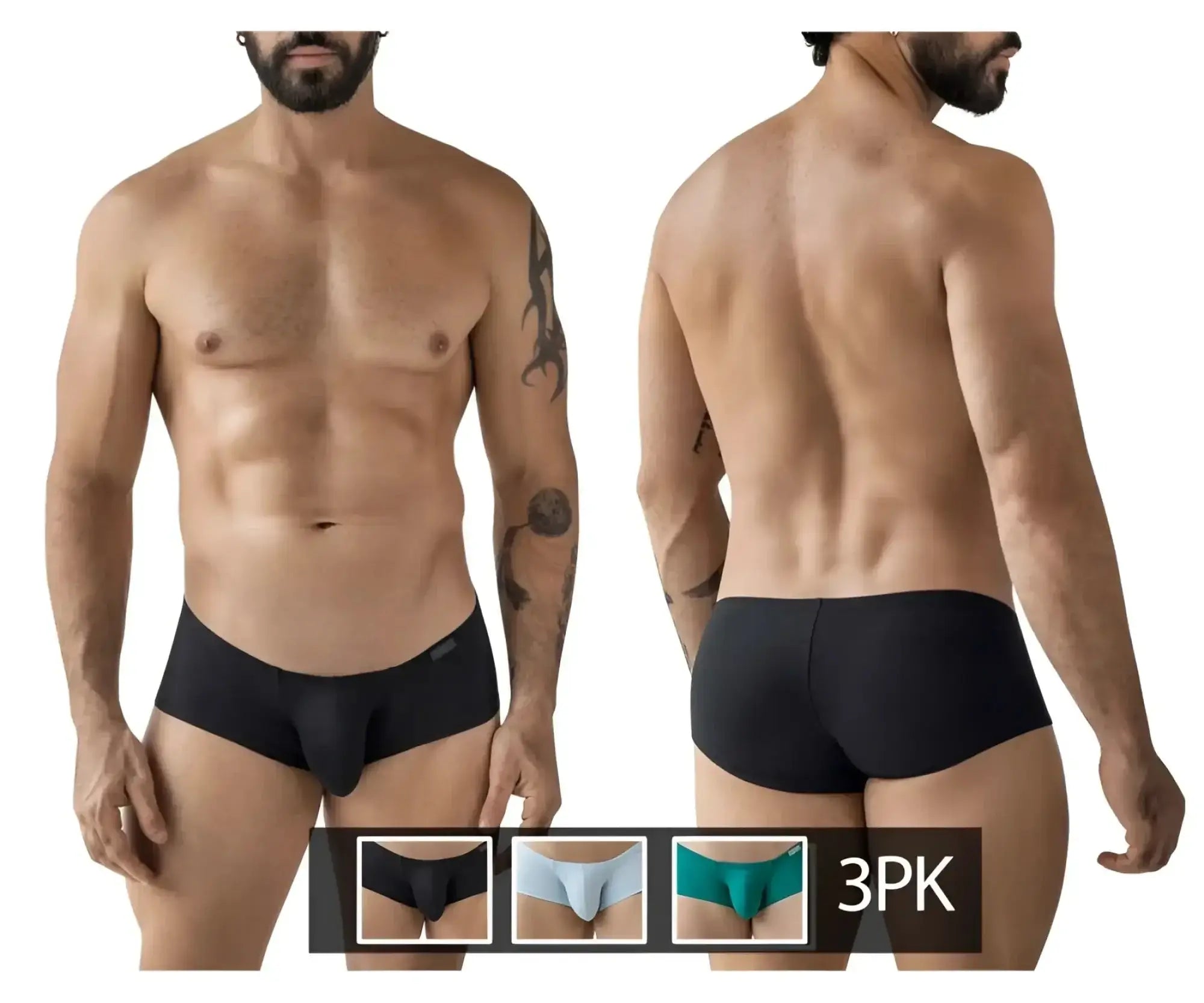Black men’s briefs clever 229960 3pk australian latin trunks in multi-colored smooth form-fitting fabric