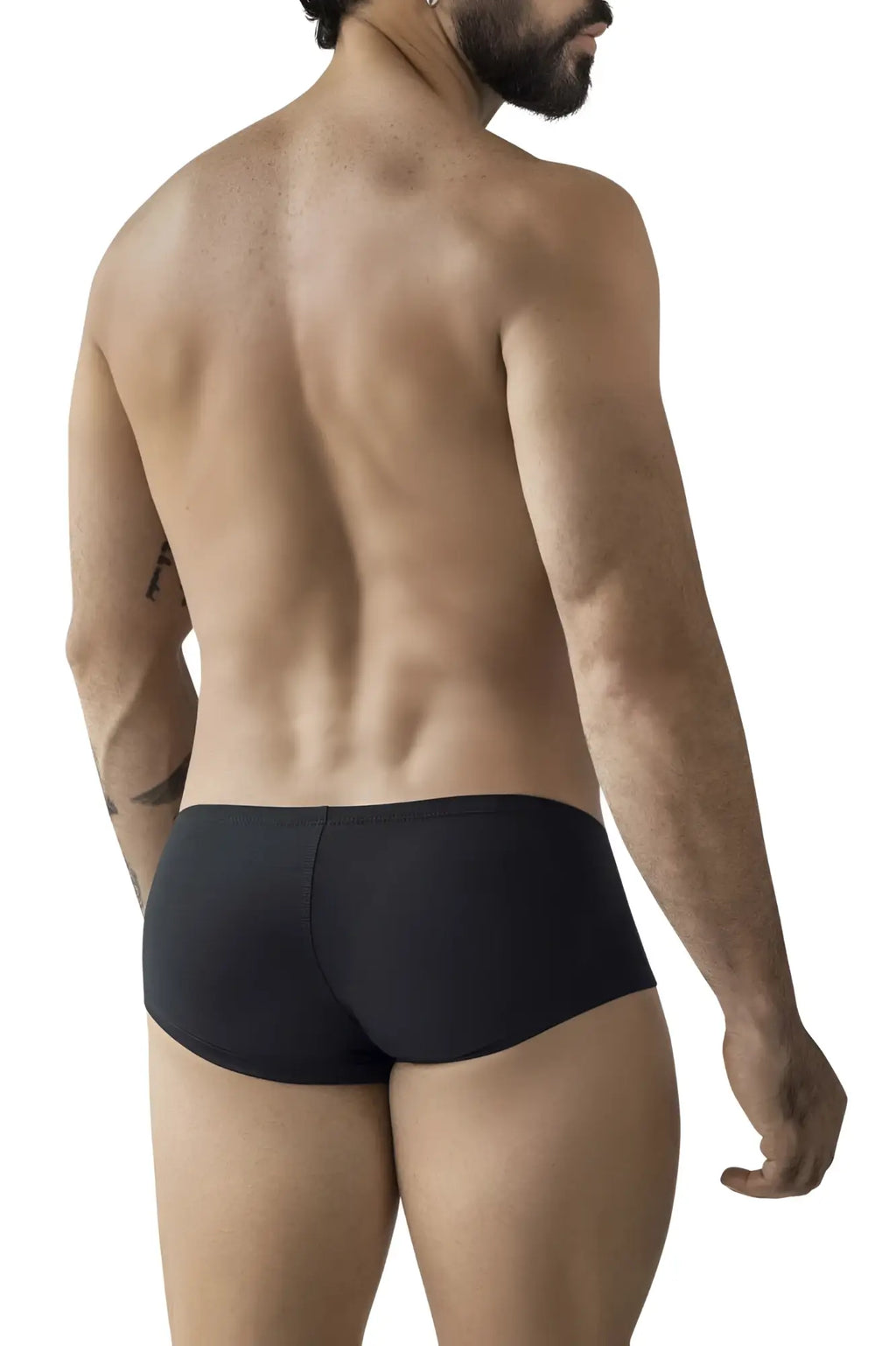 Black clever 229960 australian latin trunks showing back side with smooth form fitting fabric and subtle seam in multi color