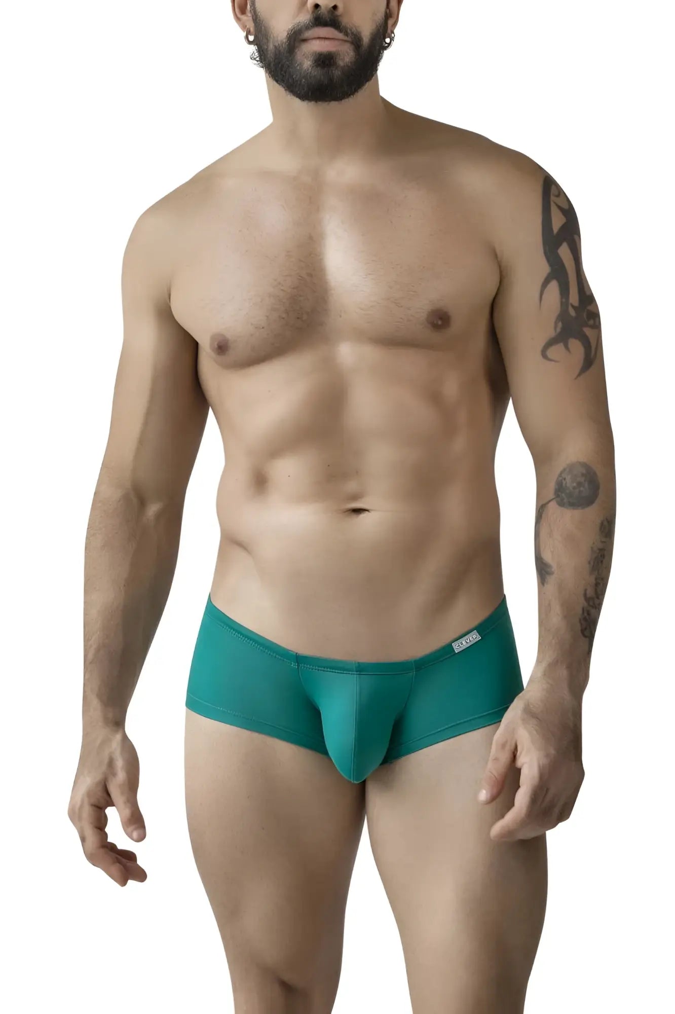 Teal men’s briefs with snug fit and small brand tag on waistband from clever 229960 3pk australian latin trunks multi-colored